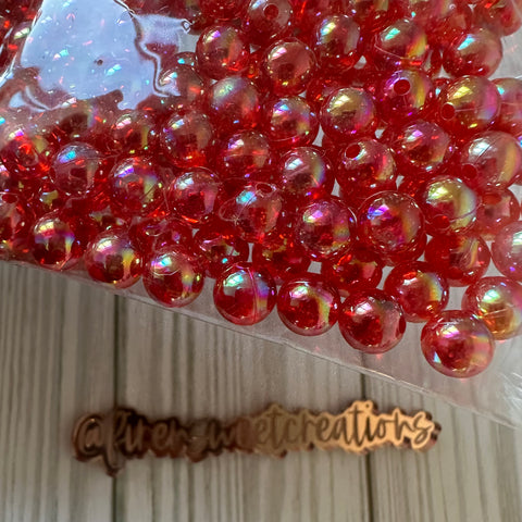 Clear Red iridescent beads 8mm
